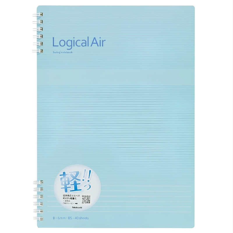 Spiralinis lengvas sąsiuvinis "Logical AIR B" B5, linijomis 6mm - melsvas NW-B509B-B